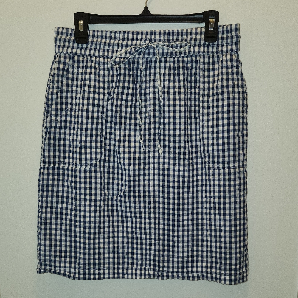 Studio West Blue and White Gingham Drawstring Skirt
